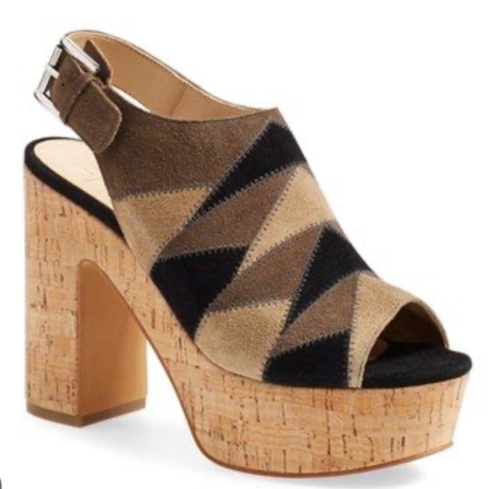 Marc Fisher Queenie Leather Patchwork 70’s style Platform Heeled Sandal
